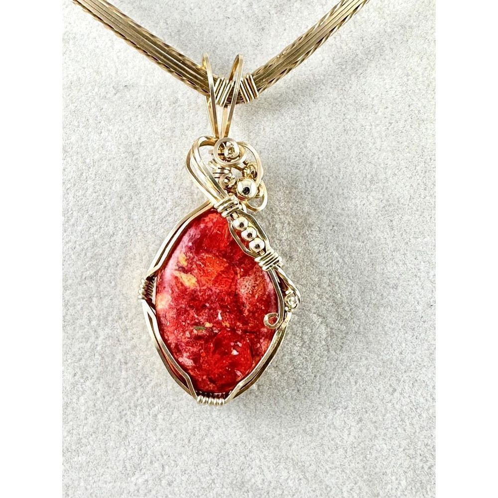 Bamboo Coral Handmade 14K Gold Filled Wire Wrapped Pendant Necklace
